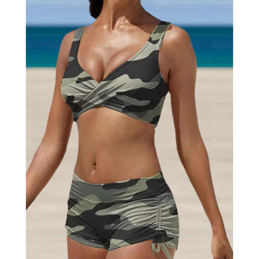 Zweiteiliger Damen-Badeanzug mit geraffter Hose