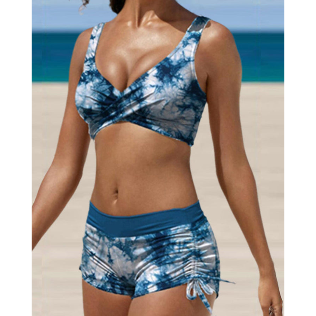 Zweiteiliger Damen-Badeanzug mit geraffter Hose