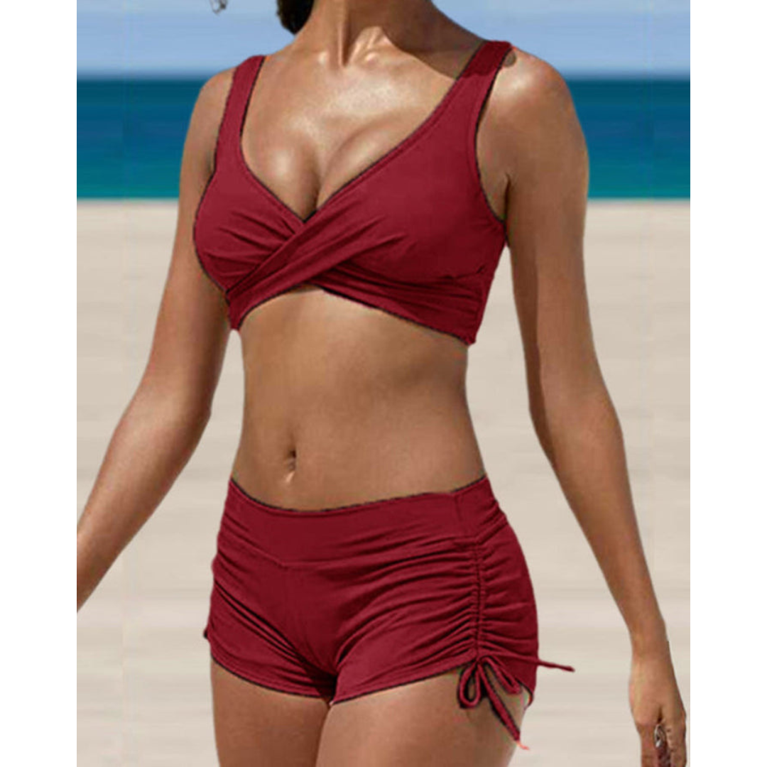 Zweiteiliger Damen-Badeanzug mit geraffter Hose