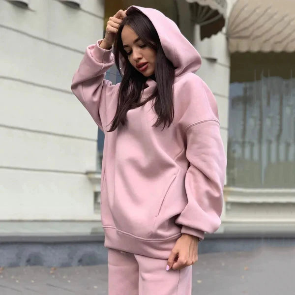 Zweiteiliges Damen-Loungewear-Set – Lockere Passform – Weiches Mischgewebe – Gerippte Bündchen