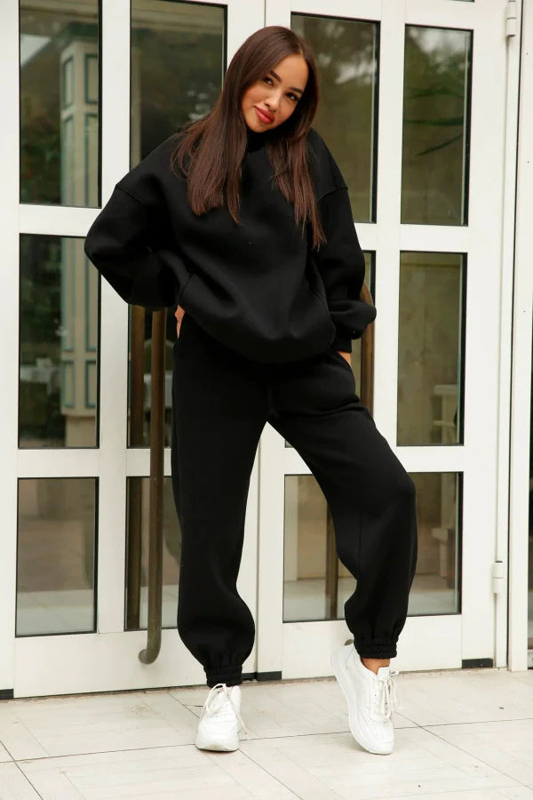 Zweiteiliges Damen-Loungewear-Set – Lockere Passform – Weiches Mischgewebe – Gerippte Bündchen