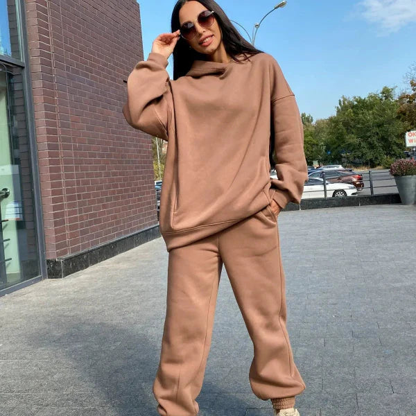 Zweiteiliges Damen-Loungewear-Set – Lockere Passform – Weiches Mischgewebe – Gerippte Bündchen