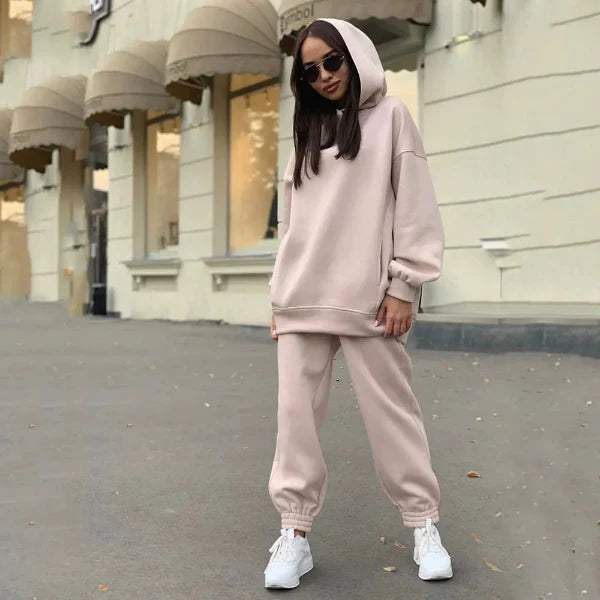 Zweiteiliges Damen-Loungewear-Set – Lockere Passform – Weiches Mischgewebe – Gerippte Bündchen