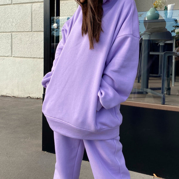 Zweiteiliges Damen-Loungewear-Set – Lockere Passform – Weiches Mischgewebe – Gerippte Bündchen