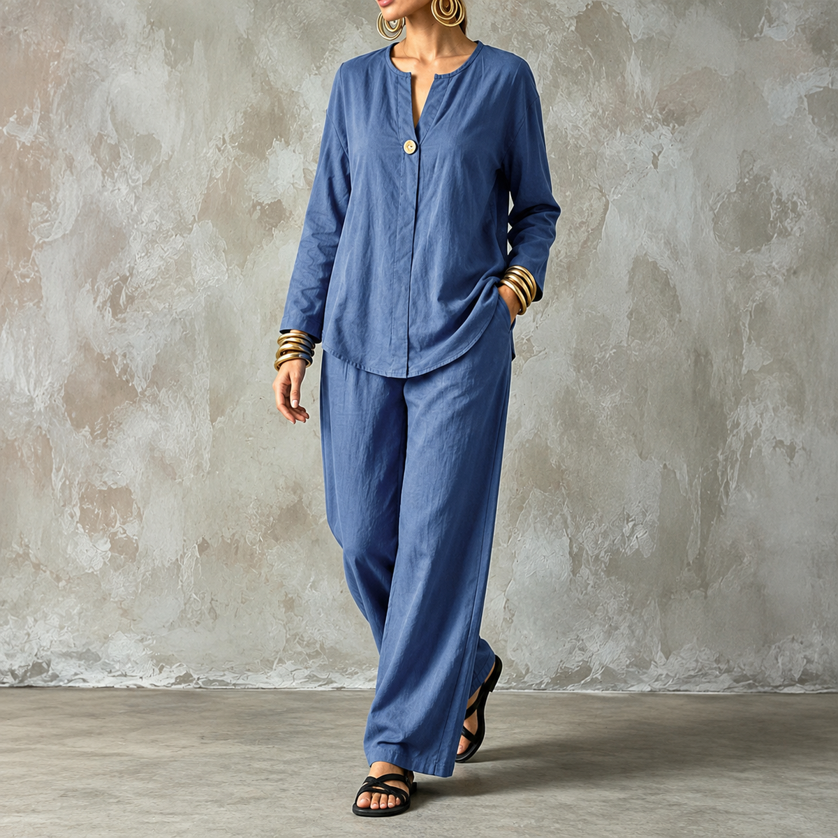 Zweiteiliges Set mit Hose mit weitem Bein und Hemd
