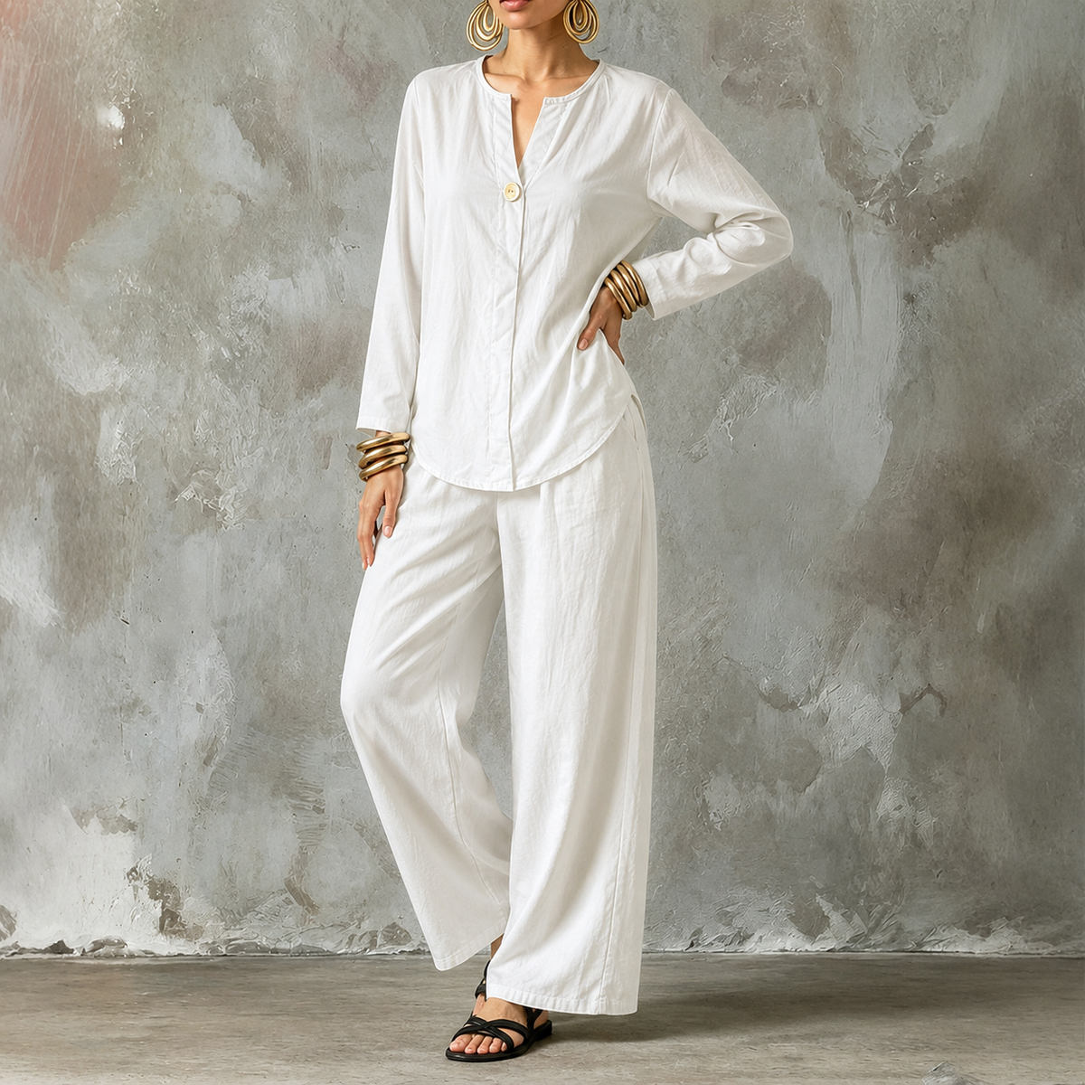Zweiteiliges Set mit Hose mit weitem Bein und Hemd