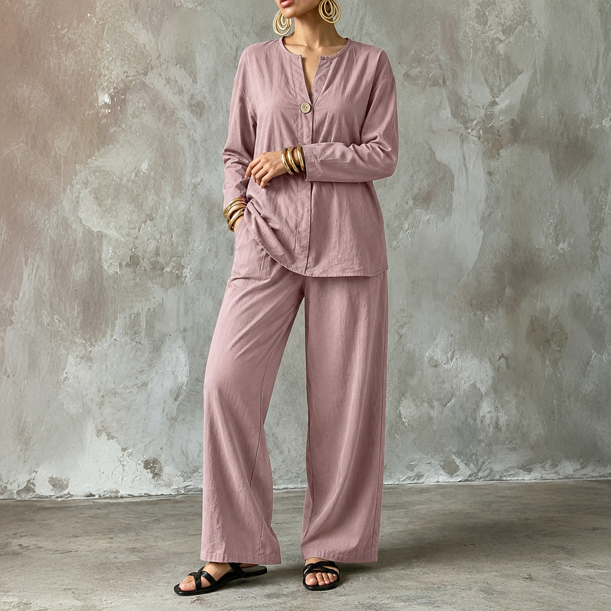 Zweiteiliges Set mit Hose mit weitem Bein und Hemd