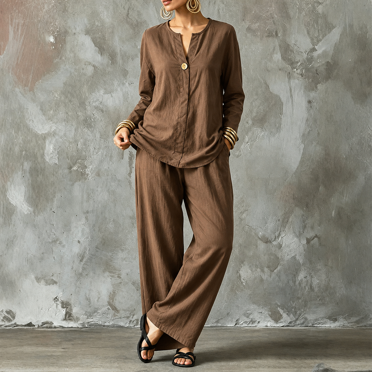 Zweiteiliges Set mit Hose mit weitem Bein und Hemd