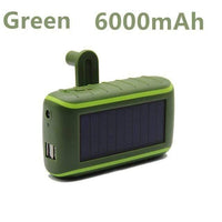Solar-Powerbank mit Handkurbel und USB sowie Taschenlampe