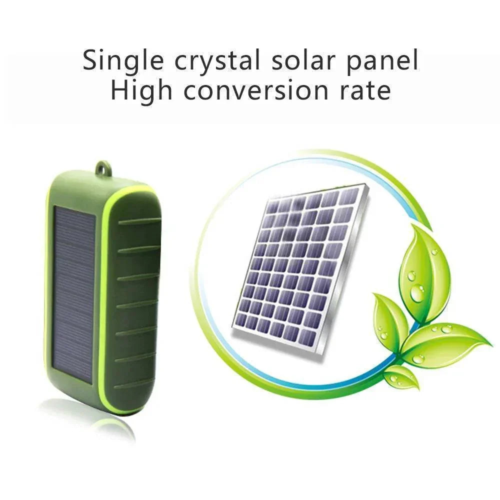 Solar-Powerbank mit Handkurbel und USB sowie Taschenlampe