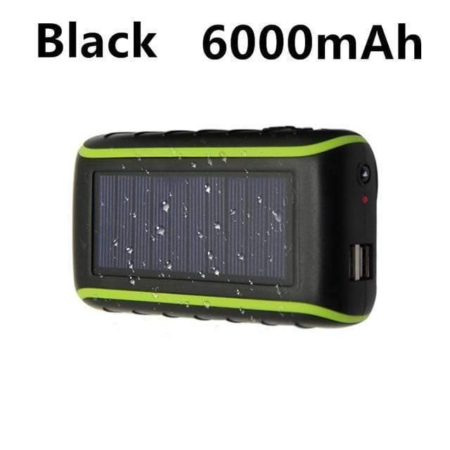 Solar-Powerbank mit Handkurbel und USB sowie Taschenlampe
