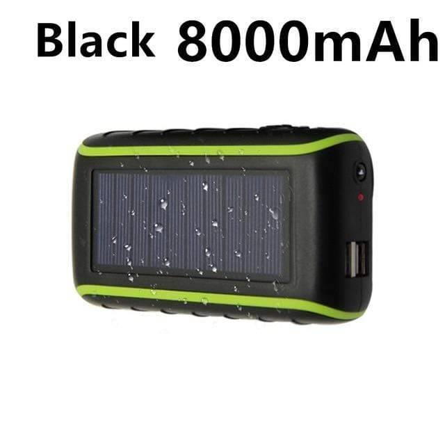 Solar-Powerbank mit Handkurbel und USB sowie Taschenlampe
