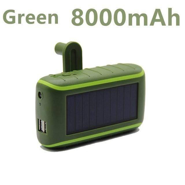 Solar-Powerbank mit Handkurbel und USB sowie Taschenlampe