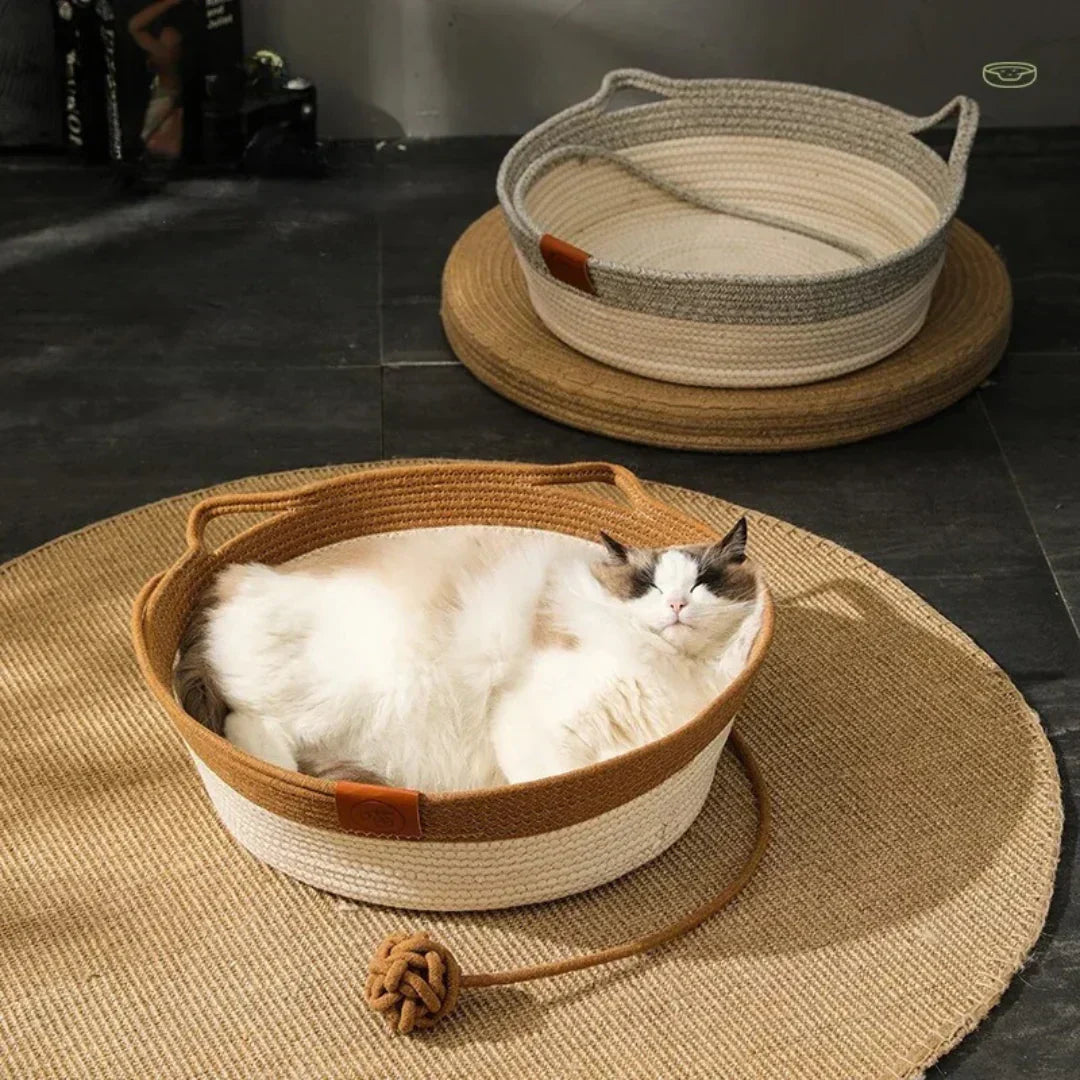 Handgeflochtenes Katzenbett aus Baumwollseil