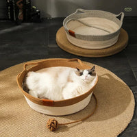 Handgeflochtenes Katzenbett aus Baumwollseil