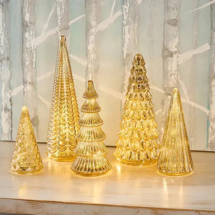 Mundgeblasene Glas-Weihnachtsbäume mit warmweissem LED-Licht