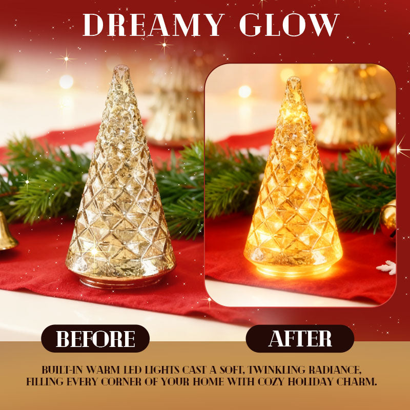 Mundgeblasene Glas-Weihnachtsbäume mit warmweissem LED-Licht