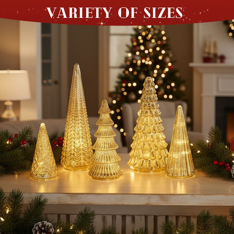 Mundgeblasene Glas-Weihnachtsbäume mit warmweissem LED-Licht