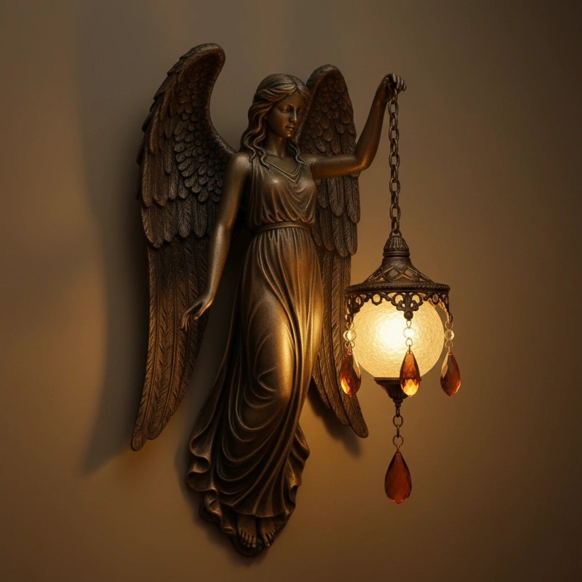 Handgefertigte Wandleuchte mit sanftem LED-Licht – Besondere kabellose Wandlampe mit spirituellem Motiv