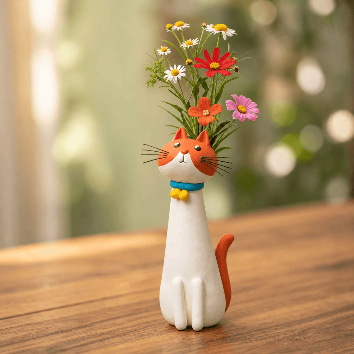 Handgefertigte Katzen-Blumenvase aus Keramik