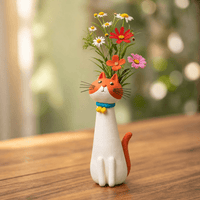 Handgefertigte Katzen-Blumenvase aus Keramik