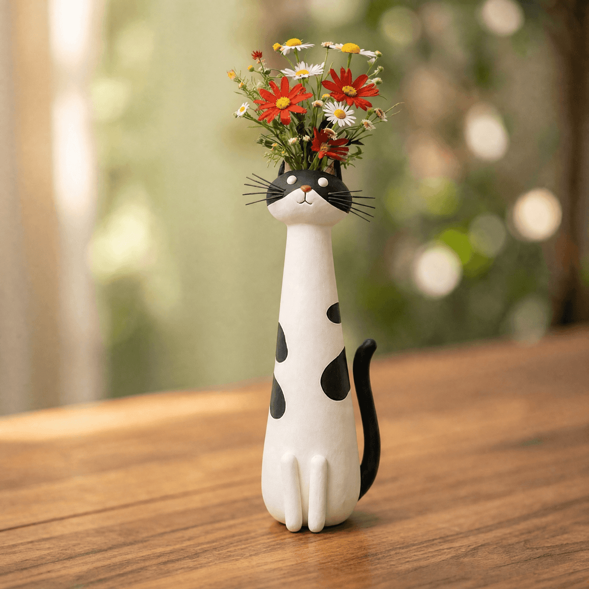 Handgefertigte Katzen-Blumenvase aus Keramik