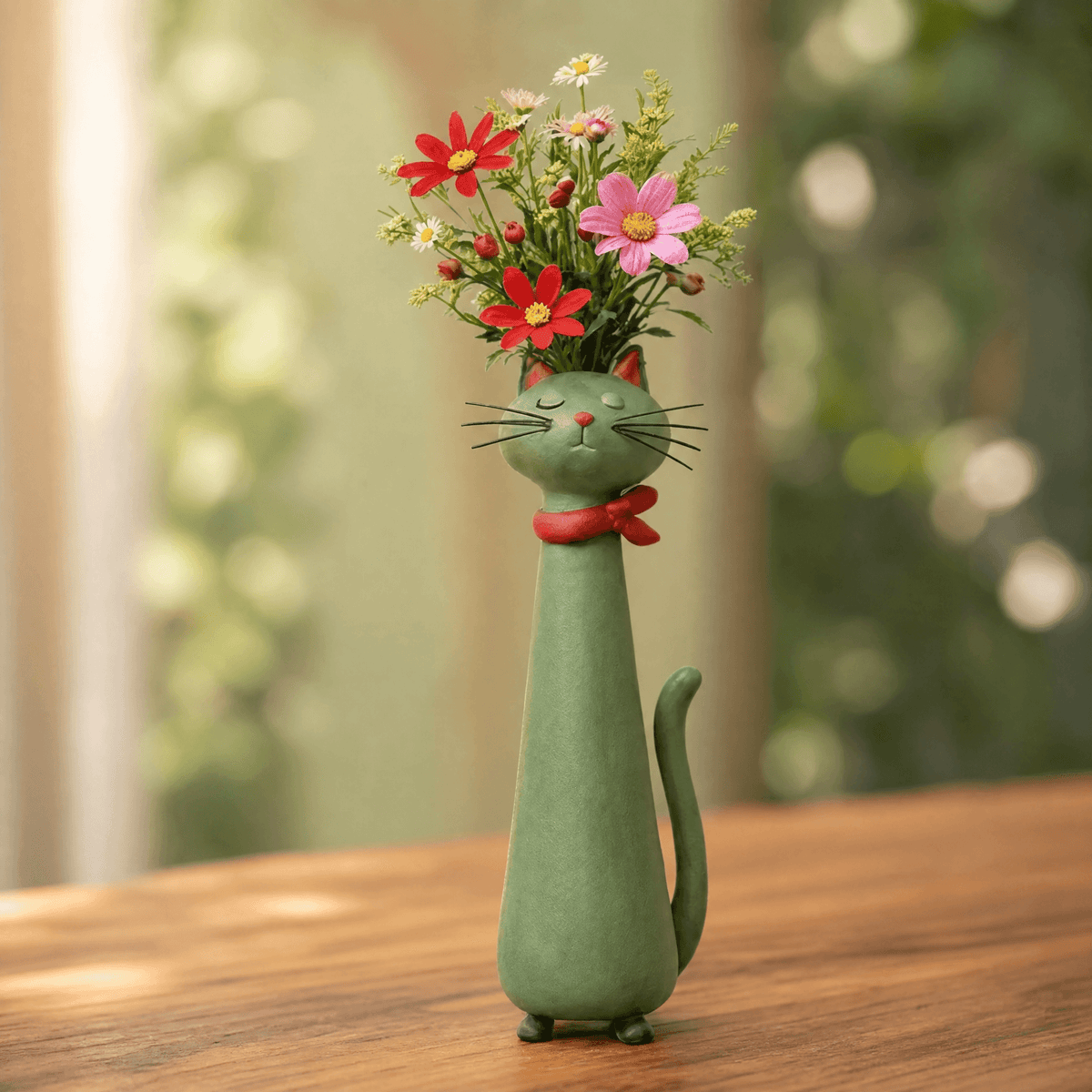 Handgefertigte Katzen-Blumenvase aus Keramik