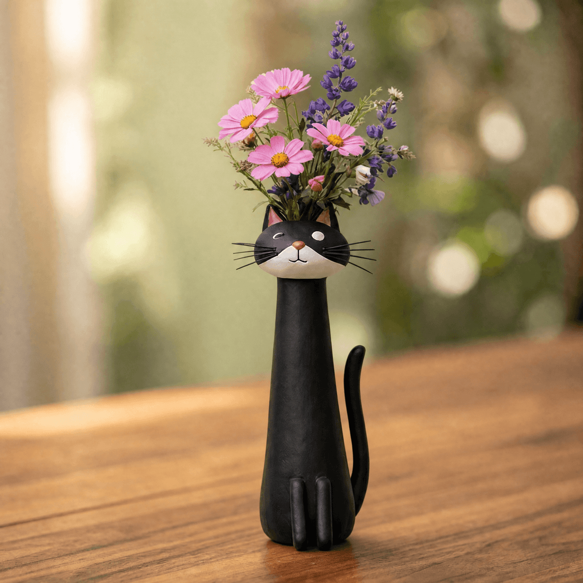 Handgefertigte Katzen-Blumenvase aus Keramik