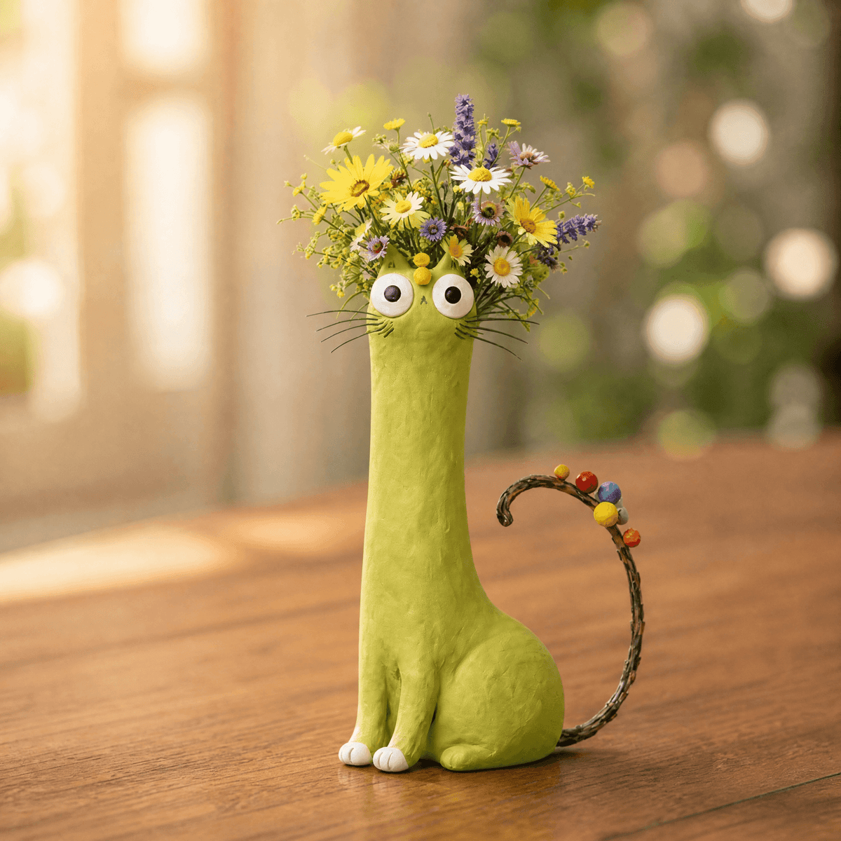 Handgefertigte Katzen-Blumenvase aus Keramik