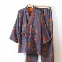 Kimono-Pyjama-Set aus Baumwolle im künstlerischen Aquarelldesign für entspannten Komfort zu Hause
