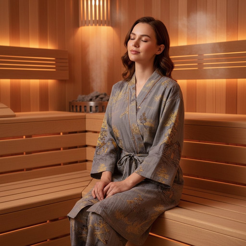 Kimono-Pyjama-Set aus Baumwolle im künstlerischen Aquarelldesign für entspannten Komfort zu Hause