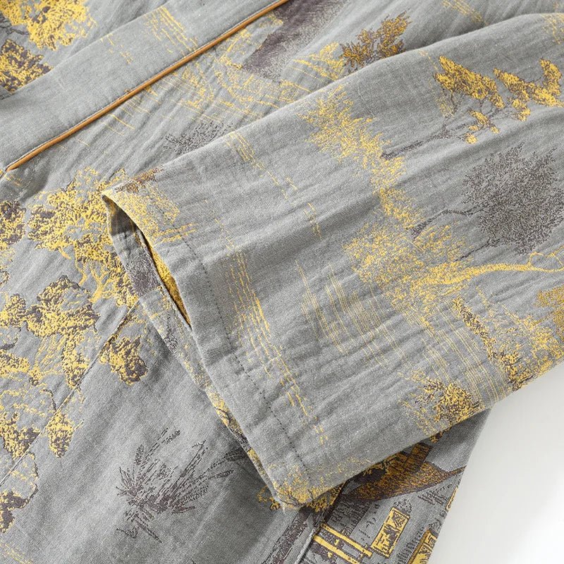 Kimono-Pyjama-Set aus Baumwolle im künstlerischen Aquarelldesign für entspannten Komfort zu Hause