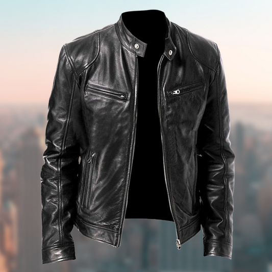 Klassische Cafe-Racer-Kunstlederjacke für Herren