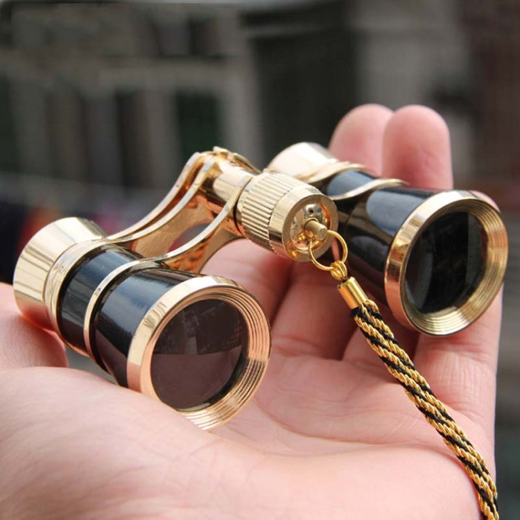 Klassisches 3x25 mm Theaterfernglas für Damen mit Kette, tragbares Fernglas (Schwarz)