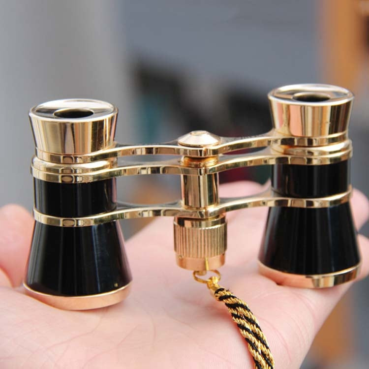 Klassisches 3x25 mm Theaterfernglas für Damen mit Kette, tragbares Fernglas (Schwarz)