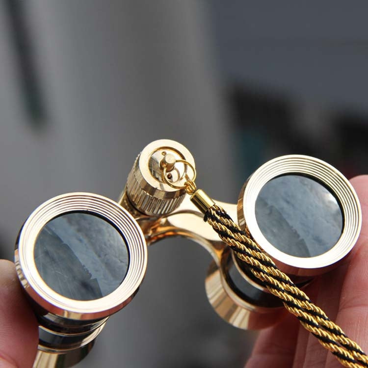 Klassisches 3x25 mm Theaterfernglas für Damen mit Kette, tragbares Fernglas (Schwarz)