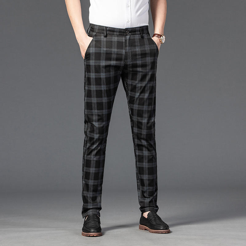 Karierte Slim Fit Herren-Chinohose