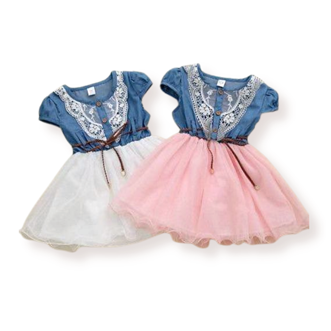 Kombiniertes Kleid mit besticktem Brustteil