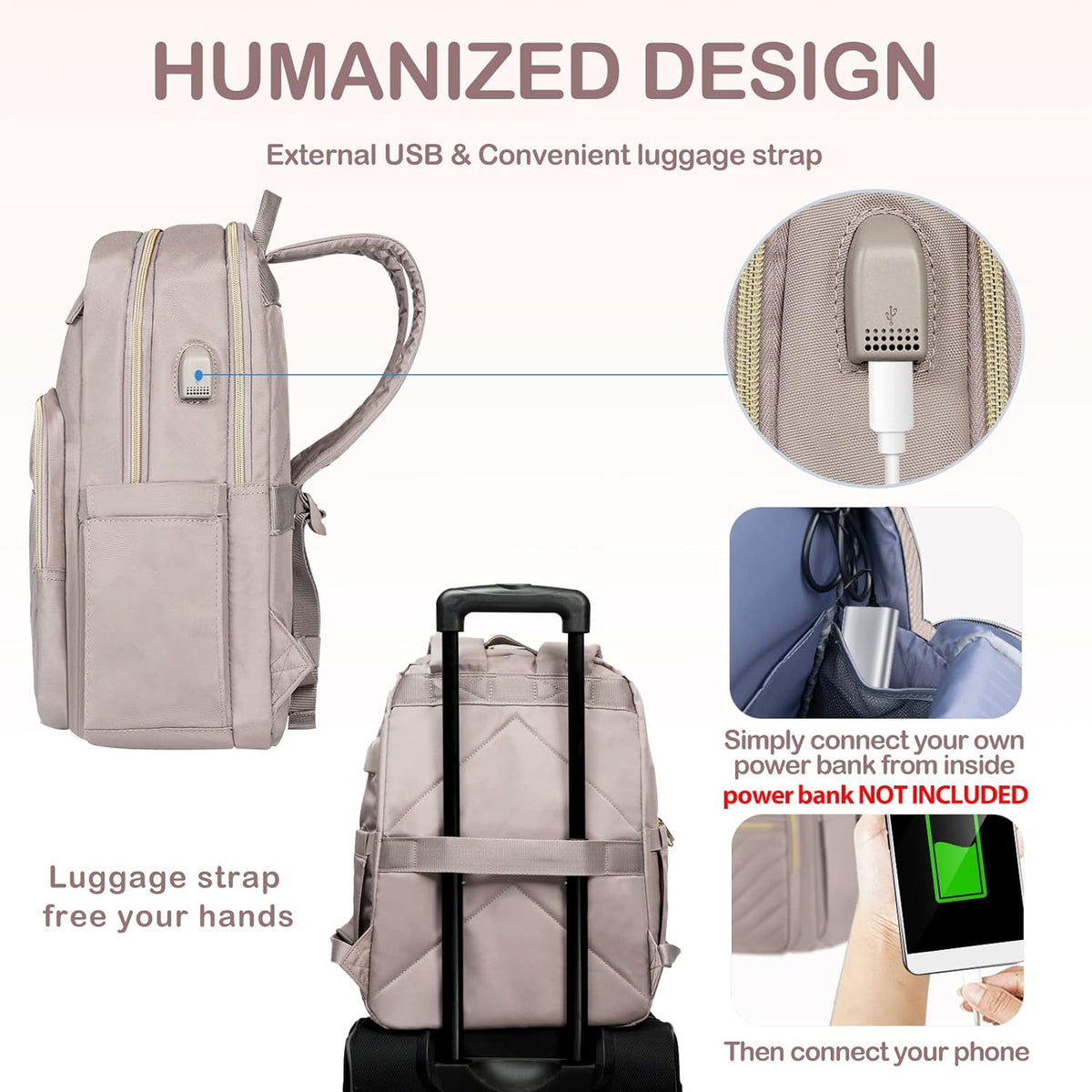 Leichter, wasserdichter Laptop-Rucksack mit USB-Anschluss – bis 15,6"