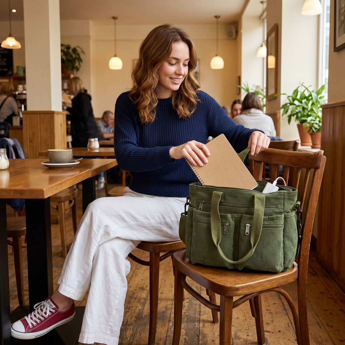 Praktische Cordtasche mit 6 Taschen