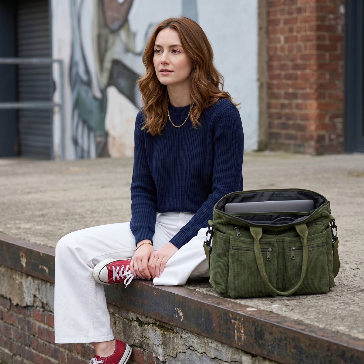 Praktische Cordtasche mit 6 Taschen