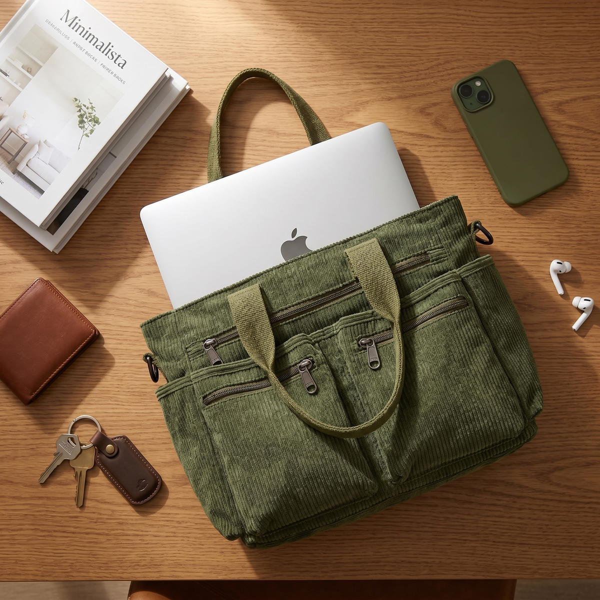 Praktische Cordtasche mit 6 Taschen