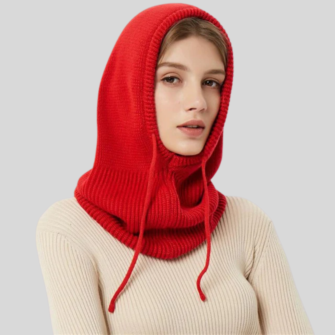 Gestrickter Winter-Halswärmer mit Kapuze