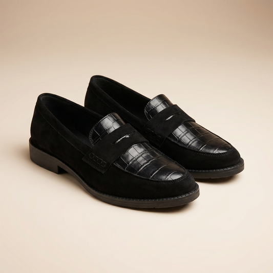 Damen-Ledermokassins mit Krokoprägung | Gepolsterte Schlupfschuhe