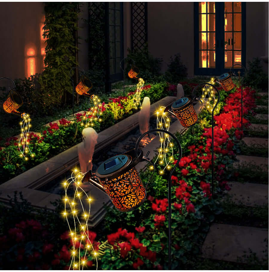 LED-Solar-Gartenleuchte und Wasserfall-Dekoration für den Aussenbereich, 80 cm