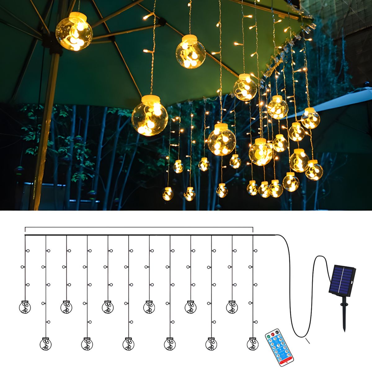 Solar-LED-Lichterkette für den Aussenbereich mit warmem Schein