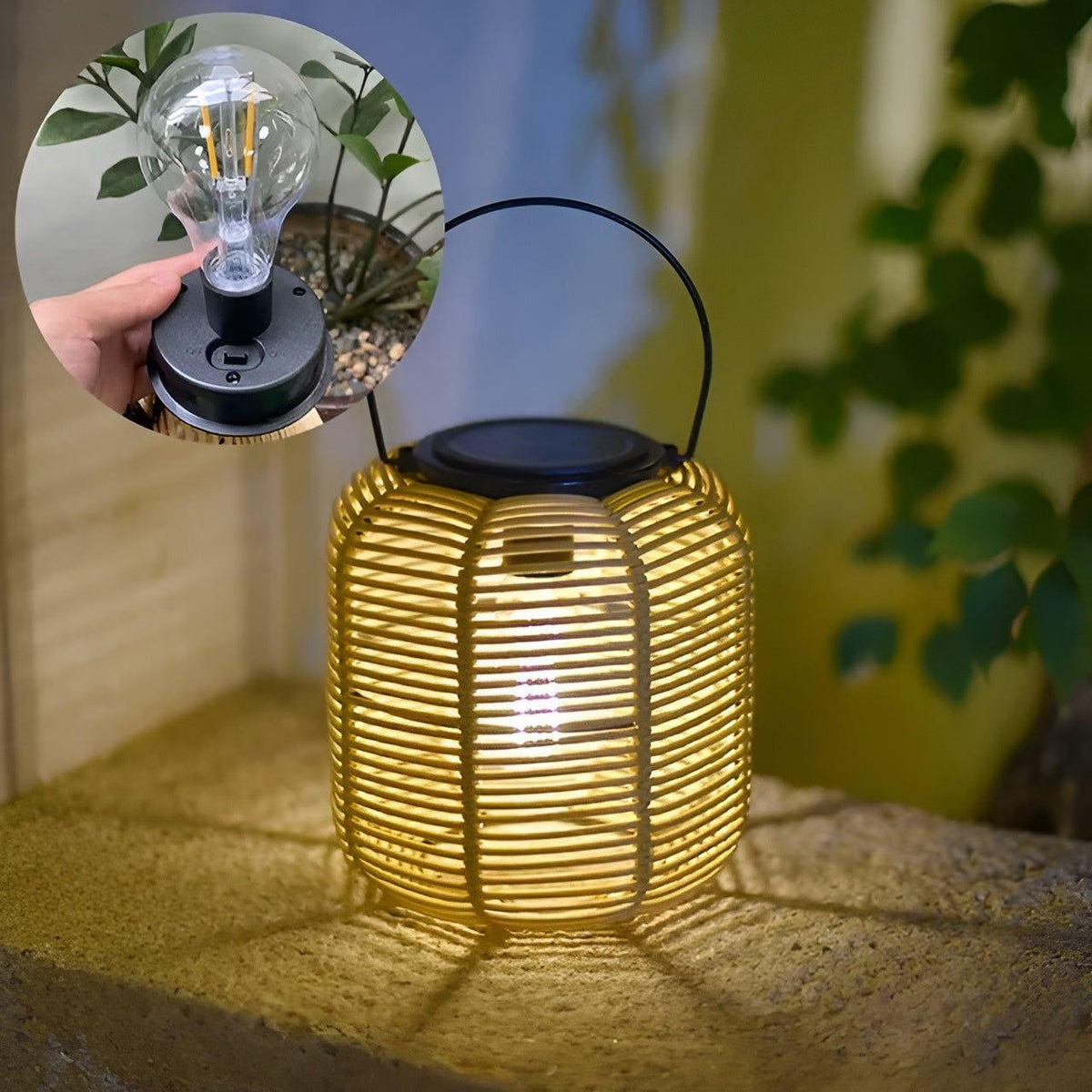 Outdoor-Rattan-Solargartenlampe mit automatischer Beleuchtung