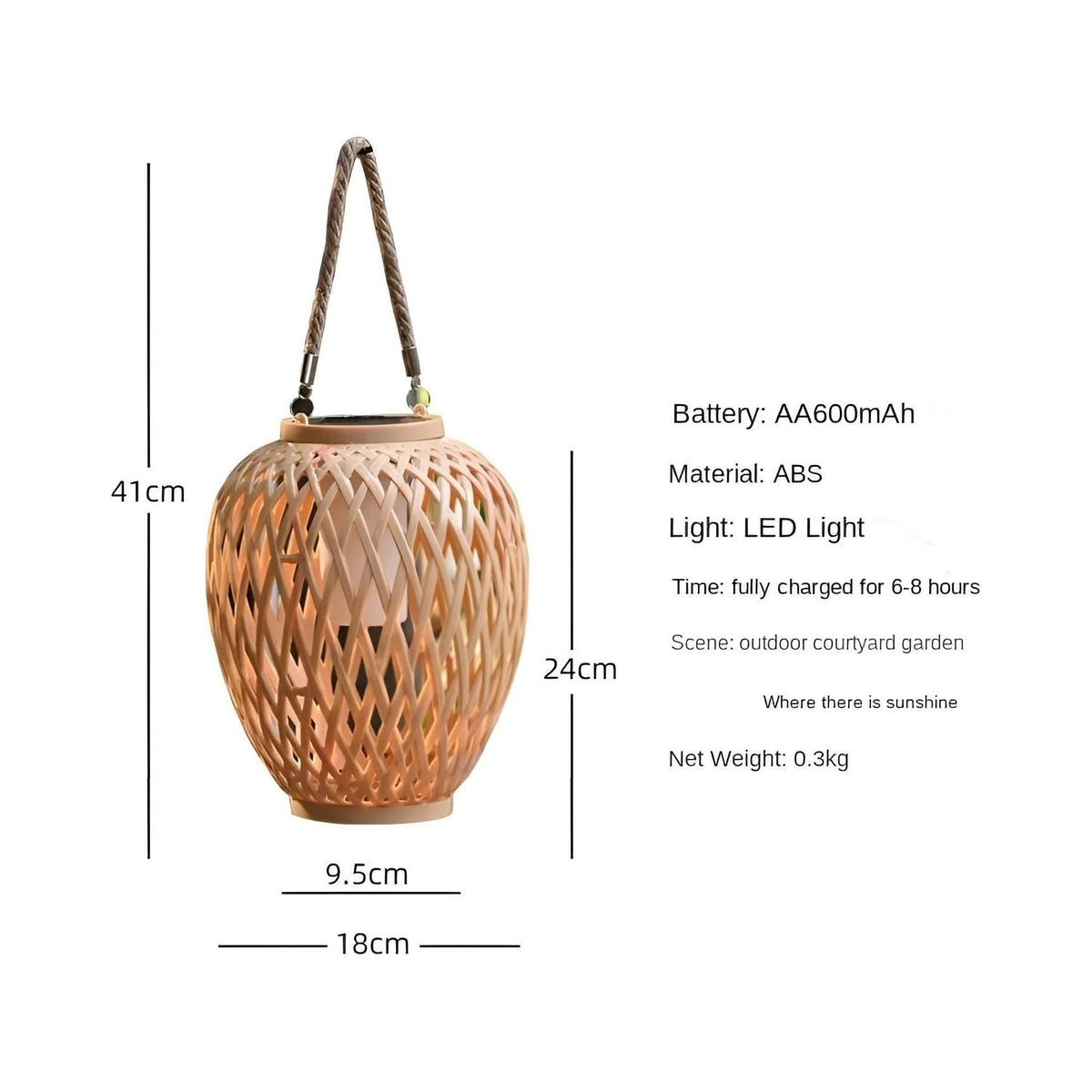 Outdoor-Rattan-Solargartenlampe mit automatischer Beleuchtung