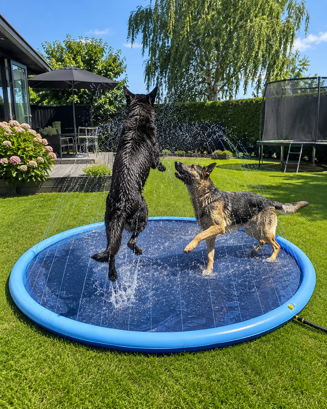 Hundepool mit Wassersprüher (in Grössen passend für kleine und grosse Hunde gleichermassen)