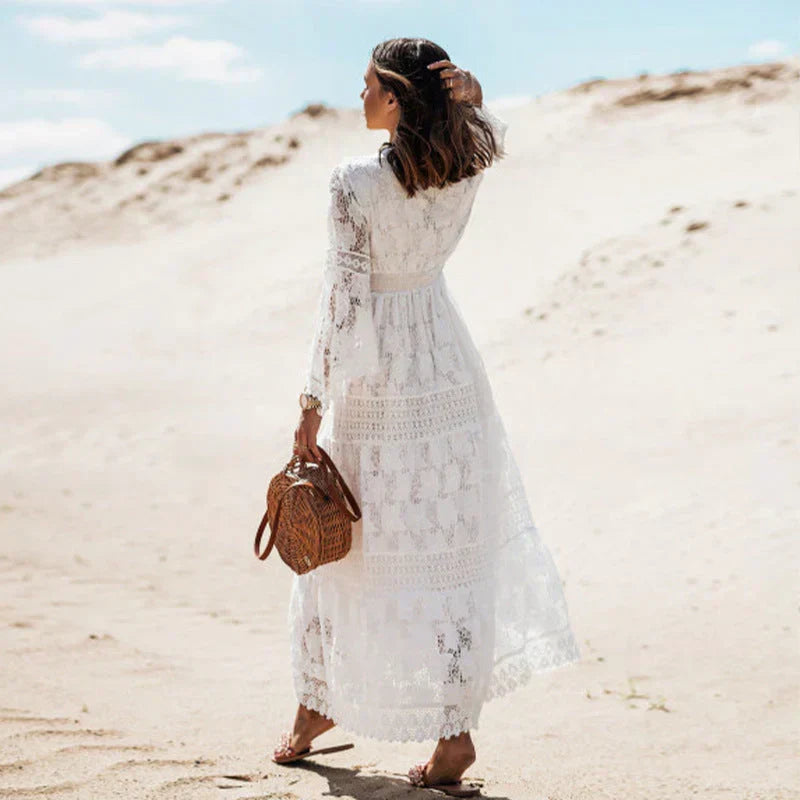 Fliessendes Damen-Boho-Maxikleid mit langen Ärmeln